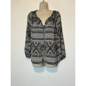 Womens Size 6 100% Silk Blouse Top TunicBlack & White Boho Tori Richard Honolulu
